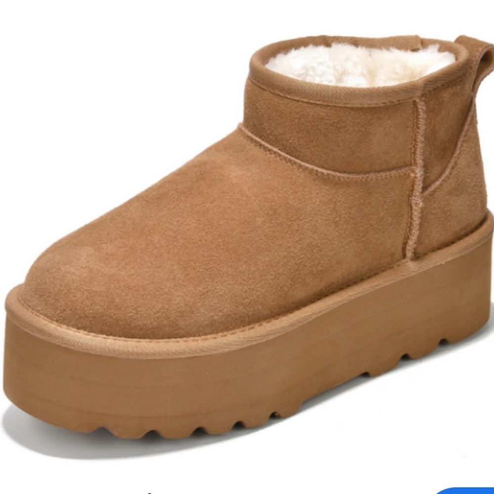 PROJECT CLOUD Suede Women’s Classic Mini Platform Lined Boots Cozy SZ 8.5 Taupe